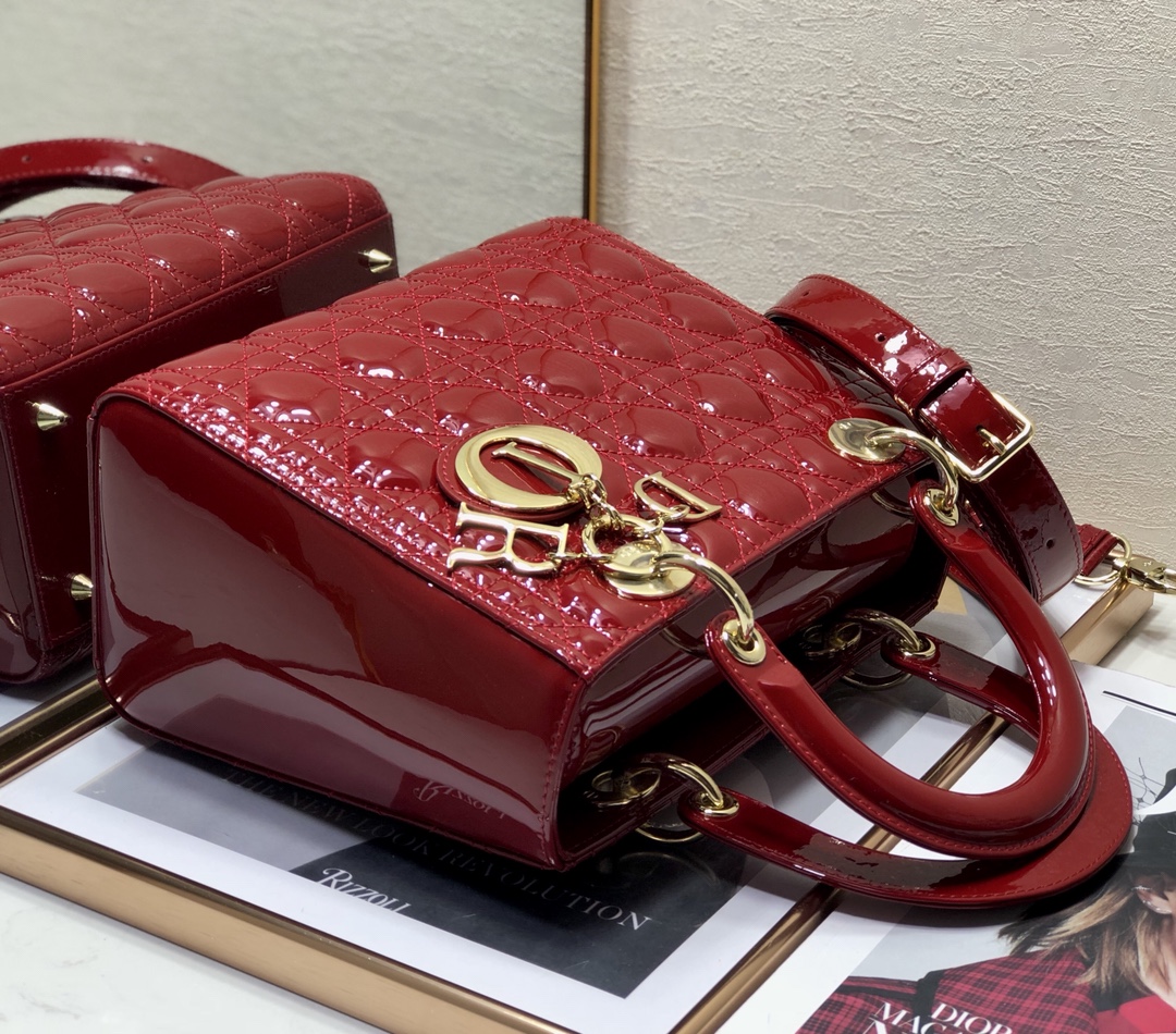 Medium Lady Dior Bag Red Patent Cannage Calfskin